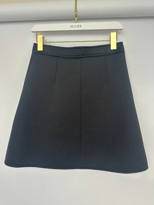 Louis Vuitton Black Mini Skirt with Gold Buttons and Logo Patch Detailing Size FR 38 (UK 10)
