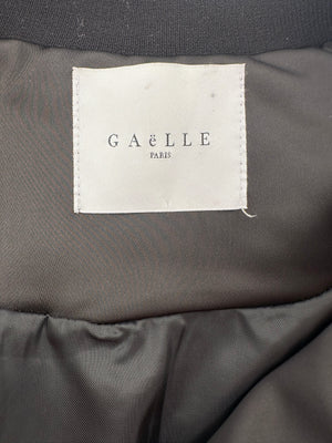 Gaëlle Paris Black Bomber Jacket with Raunched Sleeves and Crystal G Detail Size IT 42 (UK 10)