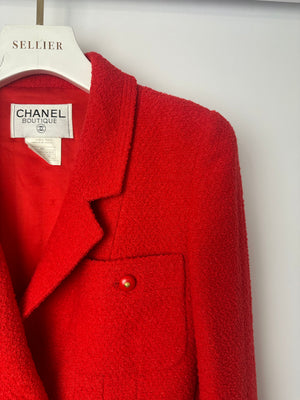 Chanel Red Tweed Jacket with Red and Gold Buttons Size FR 38 (UK 10)