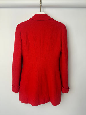 Chanel Red Tweed Jacket with Red and Gold Buttons Size FR 38 (UK 10)