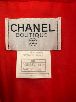 Chanel Red Tweed Jacket with Red and Gold Buttons Size FR 38 (UK 10)