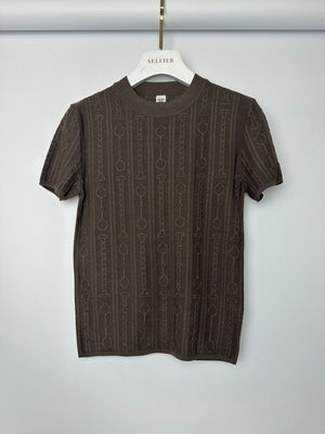 Hermès Brown Knitted Effet Kaleidoscope Short-Sleeve Sweater Size FR 36 (UK 8)
