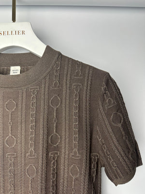 Hermès Brown Knitted Effet Kaleidoscope Short-Sleeve Sweater Size FR 36 (UK 8)
