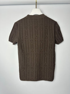 Hermès Brown Knitted Effet Kaleidoscope Short-Sleeve Sweater Size FR 36 (UK 8)