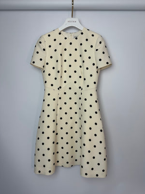 Valentino White Crepe De Chine Short Sleeve Mini Dress with Black Polkadot Details Size IT 38 (UK 6)