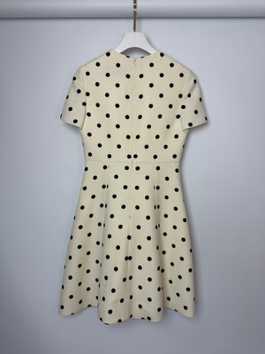 Valentino White Crepe De Chine Short Sleeve Mini Dress with Black Polkadot Details Size IT 38 (UK 6)