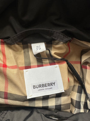 Burberry Black Nylon Trench Coat with Draw Strings Detail Size UK 6
