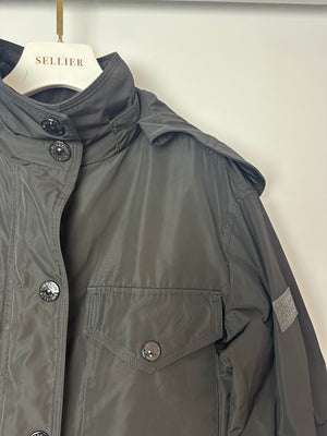 Burberry Black Nylon Trench Coat with Draw Strings Detail Size UK 6
