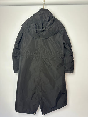 Burberry Black Nylon Trench Coat with Draw Strings Detail Size UK 6
