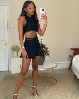 Zimmermann Black Broderie Lace Cotton and Shorts and Halter Top Set Size 1 (UK 10)