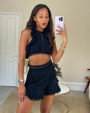 Zimmermann Black Broderie Lace Cotton and Shorts and Halter Top Set Size 1 (UK 10)