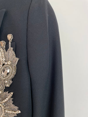 Alexander McQueen Black Tailored Blazer Jacket and Matching Trousers Set with Metallic Embroidery Detail Size IT 36 (UK 4)