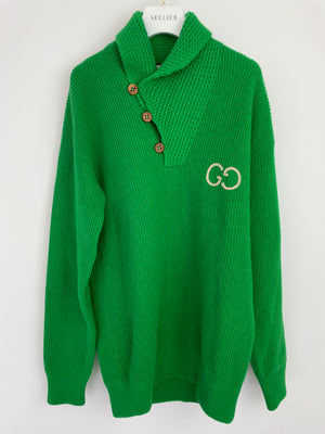 Gucci Green Cable Knit GG Button Down Jumper Size IT 42 (UK L)