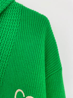 Gucci Green Cable Knit GG Button Down Jumper Size IT 42 (UK L)