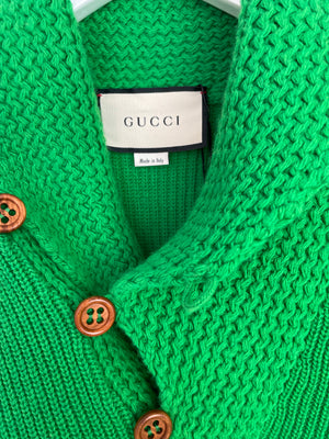 Gucci Green Cable Knit GG Button Down Jumper Size IT 42 (UK L)