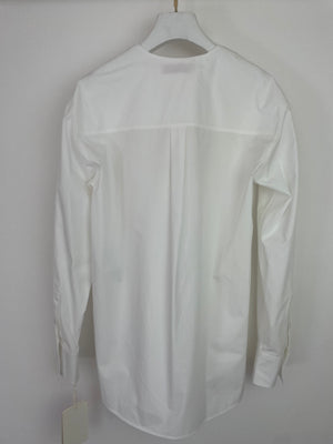 Valentino White V-Neck Logo Plaque Cotton Poplin Shirt Size IT 36 (UK 4)