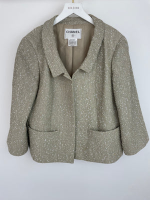 Chanel 99P Cream with Silver Thread Tweed Jacket Size FR 42 (UK 14)