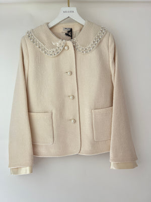 Miu Miu Cream Jacket with Peterpan Pearl Embellished Collar IT 44 (UK 12)