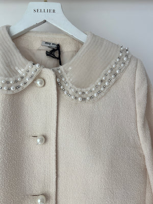 Miu Miu Cream Jacket with Peterpan Pearl Embellished Collar IT 44 (UK 12)