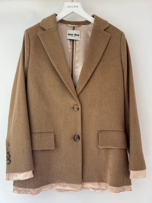 Miu Miu Camel Blazer with Silk Frayed Interior Lining Details IT 38 (UK 6)