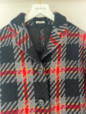 Miu Miu Grey, Black, Red, Camel Check Tweed Button Down Coat IT 38 (UK 6)