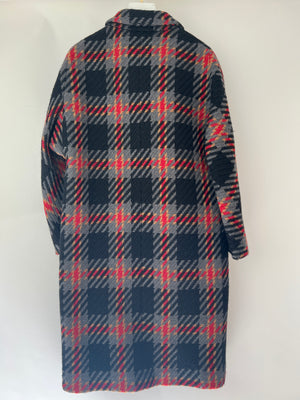 Miu Miu Grey, Black, Red, Camel Check Tweed Button Down Coat IT 38 (UK 6)