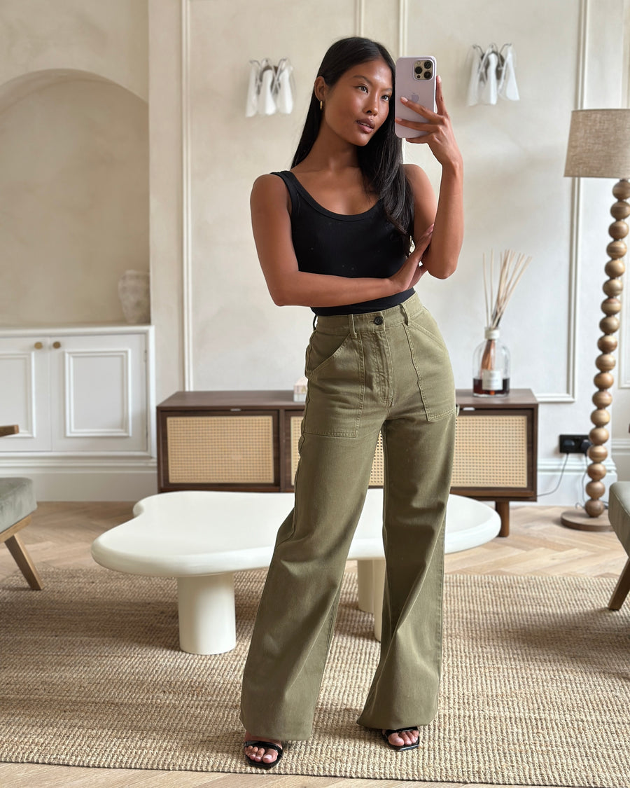 Nili Lotan Green Denim Wide Leg Trousers With Loop Detail Size US 2 (UK 6)