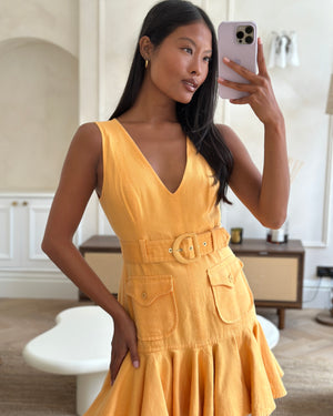 Zimmermann Light Orange Linen Mini Sleeveless Dress with Belt Detail Size 1 (UK 10)