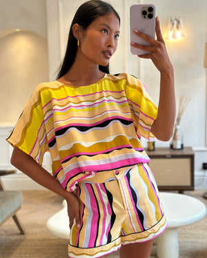 Emilio Pucci Yellow Short Sleeve Elasticated Top and Short Set Size IT 42 (UK 10)