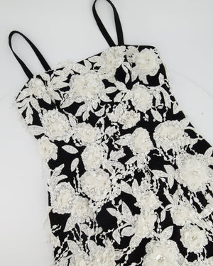 Carolina Herrera Black and White Embroidered Fringed Mini Dress Size 0 (UK 4) RRP £6150