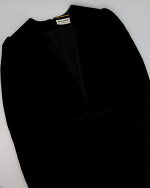 Saint Laurent Black Long Sleeve Velvet V Neck Dress with Ruched Detailing FR 40 (UK 12)