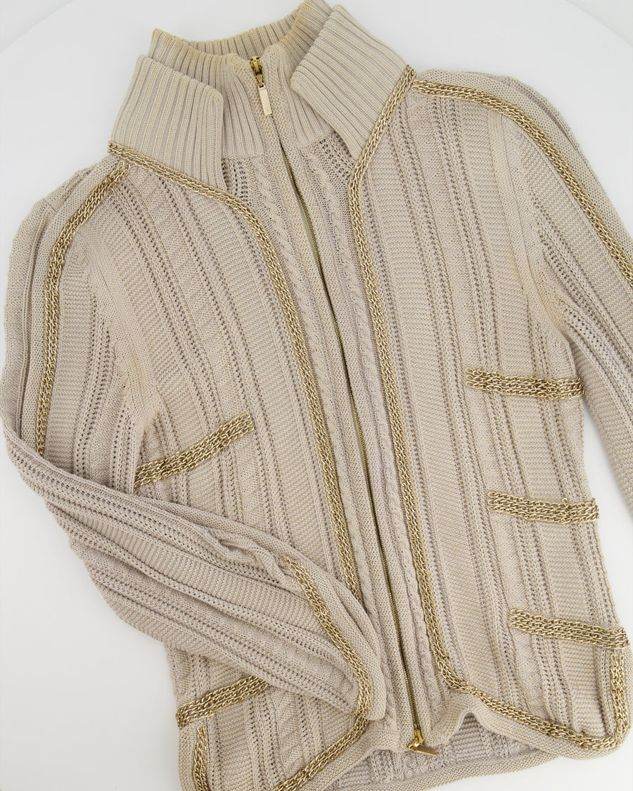 Chanel Beige Iridescent Crochet Gilet with Gold Chain Details Size FR 34 (UK 6)