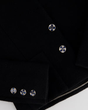 Chanel Black Wool Blazer with Silver and Blue Button Detail Size FR 34 (UK 6)