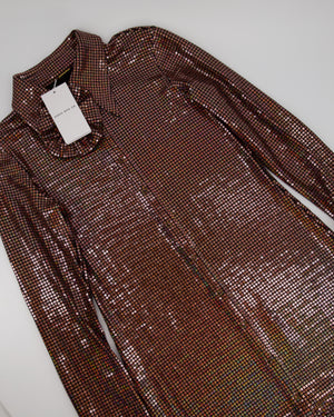 Dodo Bar Or Long-Sleeve Brown Sequin/Embellished Dress with Scrunchie Size IT 40 (UK 8)