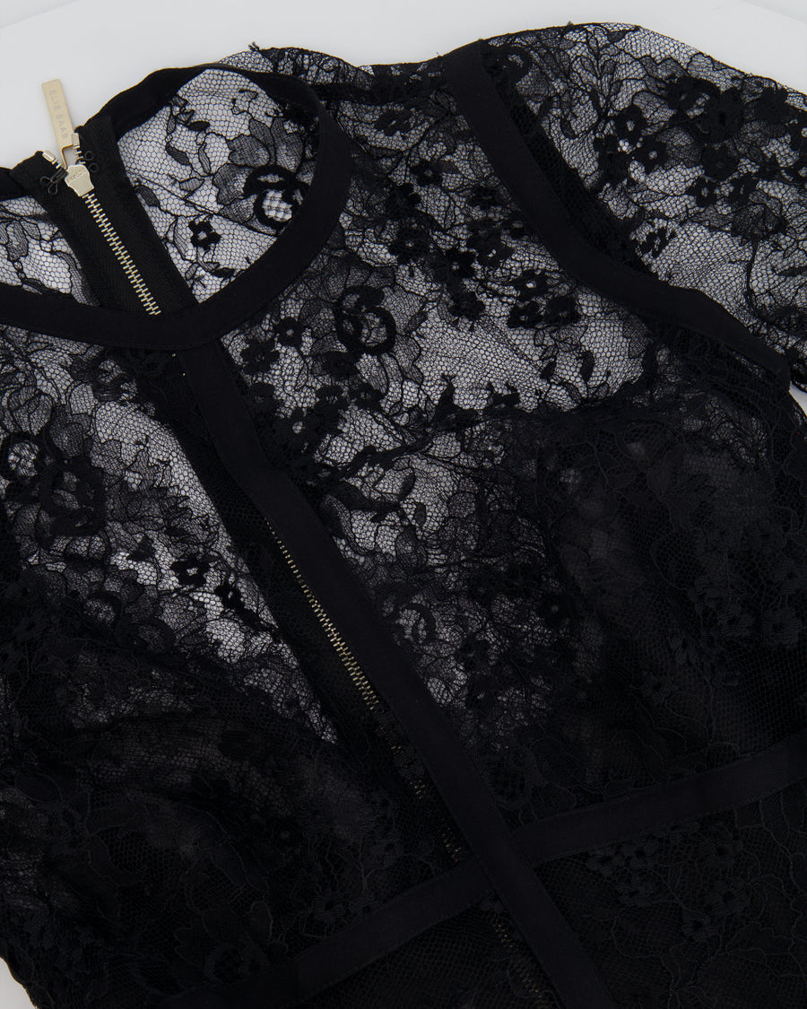 Elie Saab Black Lace Gown with Ruffle Detailing Size FR 34 (UK 6)