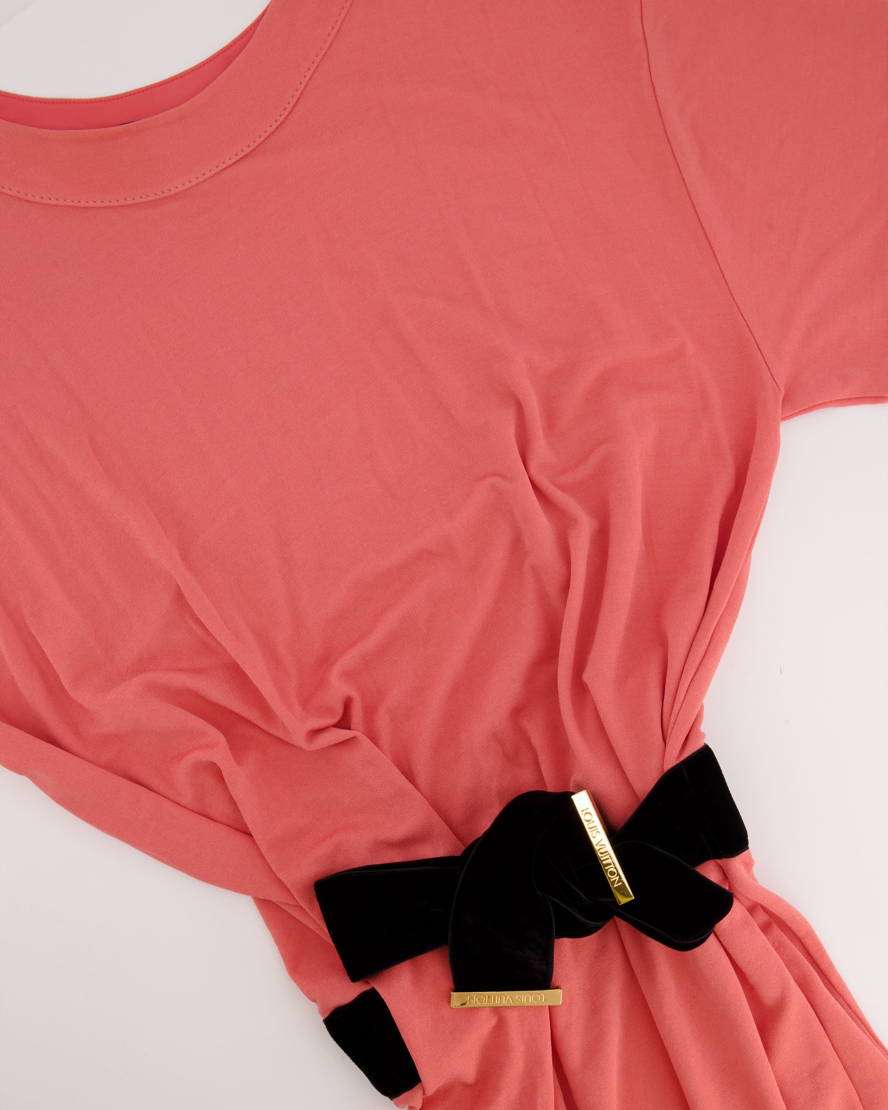 Louis Vuitton Coral Pink Mini Dress with Black Velvet Belt and Gold Lo –  Sellier