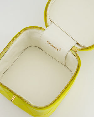 *ORIGINAL 90'S VINTAGE* Chanel Yellow Vintage Top Handle Vanity Bag in Lambskin Leather with 24k Gold Hardware