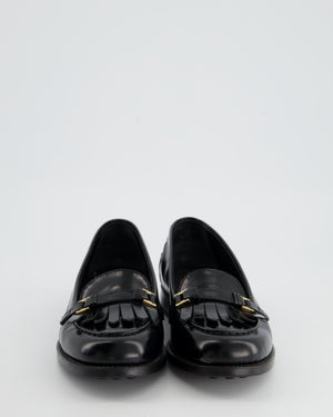 Tod's Black Patent Leather Tassel Buckle Loafer Size EU 38