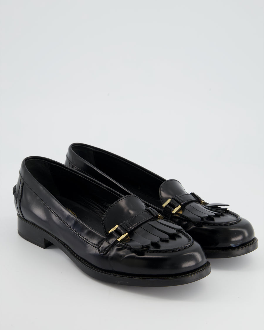 Tod's Black Patent Leather Tassel Buckle Loafer Size EU 38