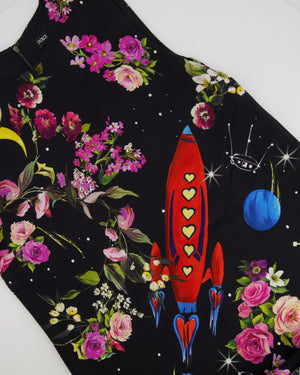 Dolce & Gabbana Black Silk Sleeveless Dress with Floral Prints Size IT 40 (UK 8)