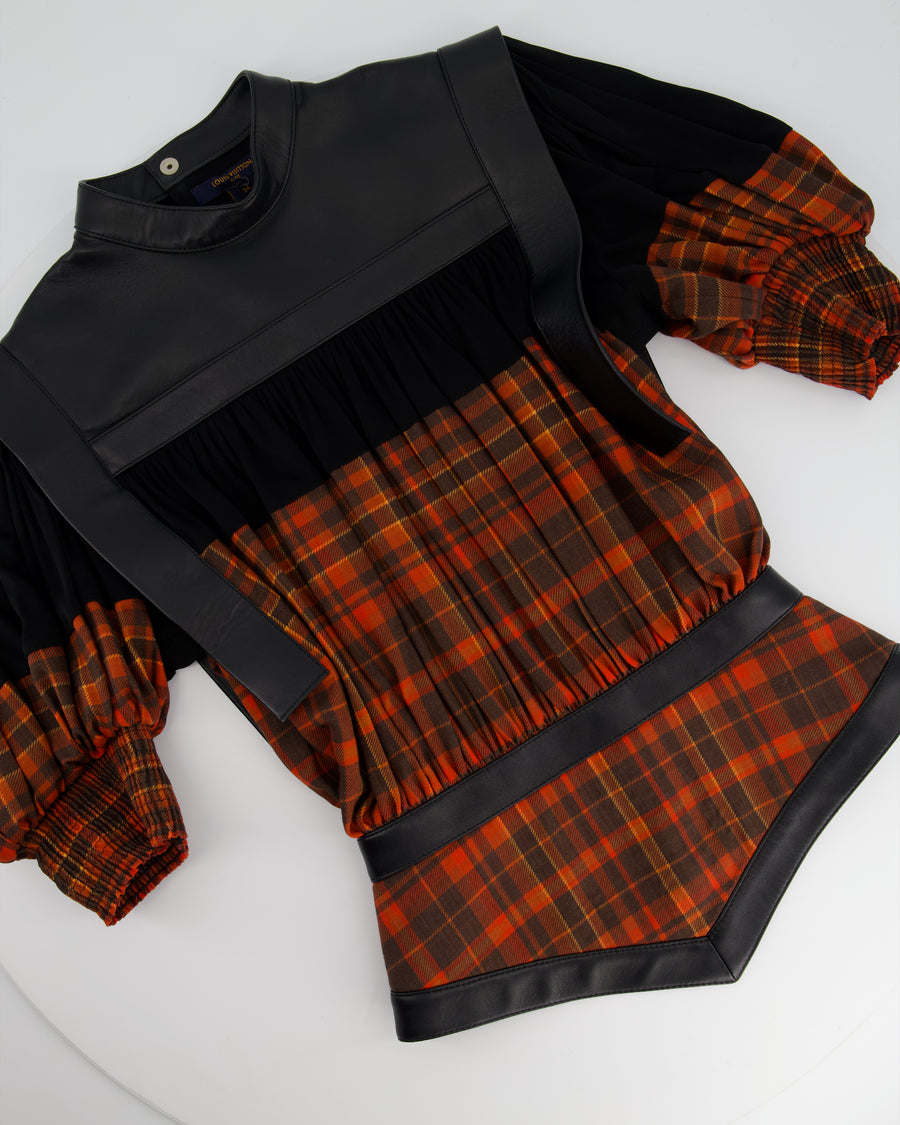 Louis Vuitton Red Check Top with Black Leather Detail Size FR 34 (UK 6)