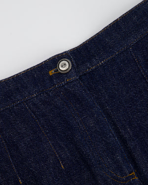 Chanel Dark Indigo Denim Midi Skirt Multi-Colour Gabrielle Coco Print Size FR 34 (UK 6)
