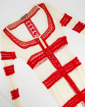 Alexander McQueen Red and Beige Stripped Maxi Lace Dress Size M (UK 12)
