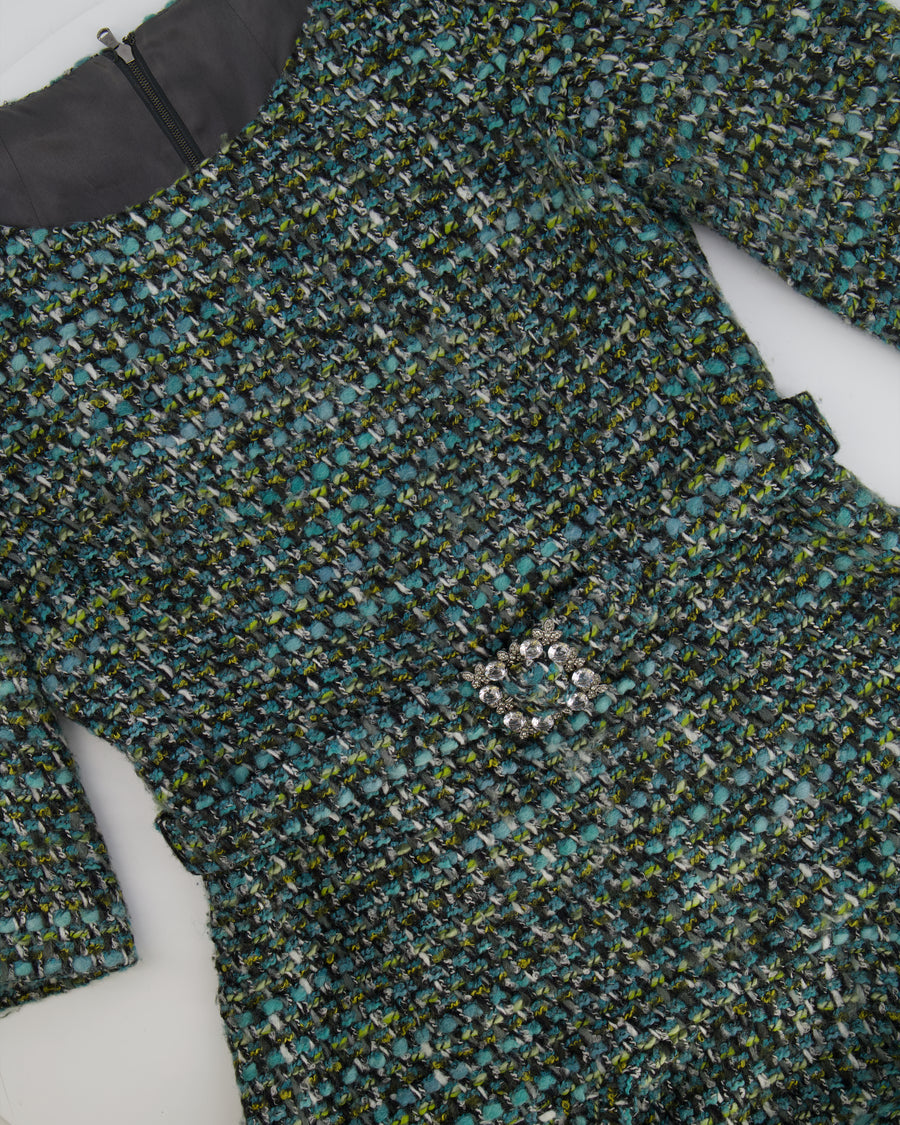 Dolce & Gabbana Blue Tweed Mini Dress with Crystal Belt Detail IT 44 (UK 12)