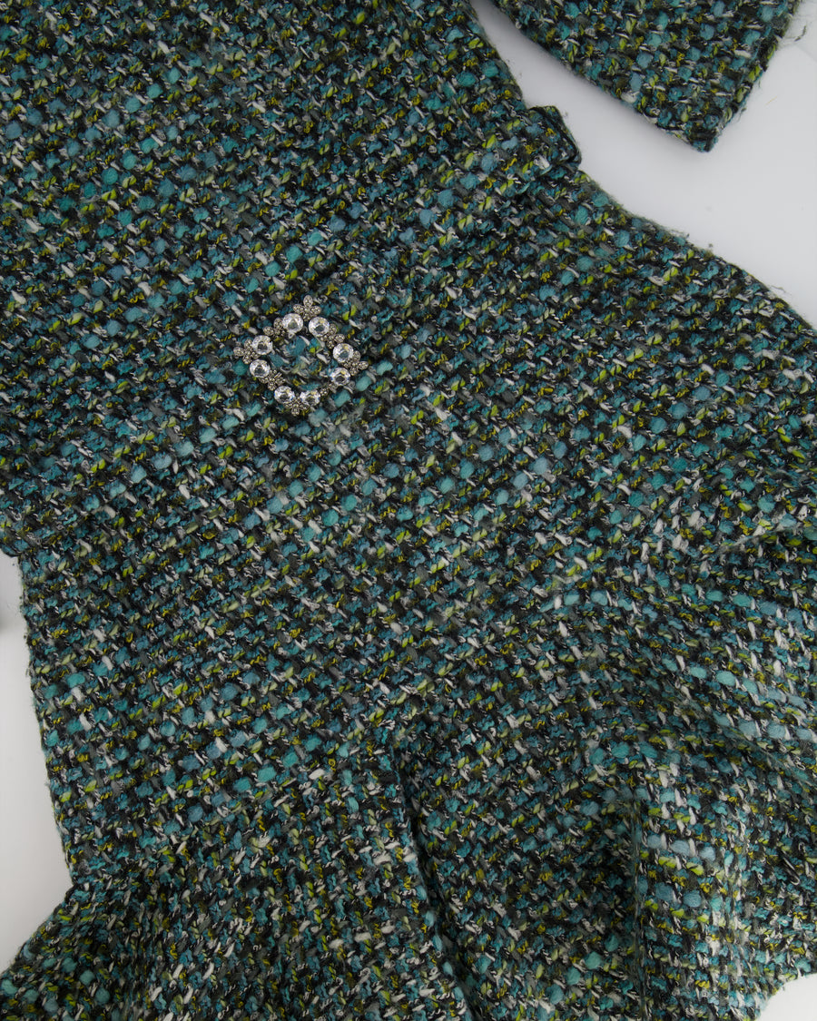 Dolce & Gabbana Blue Tweed Mini Dress with Crystal Belt Detail IT 44 (UK 12)