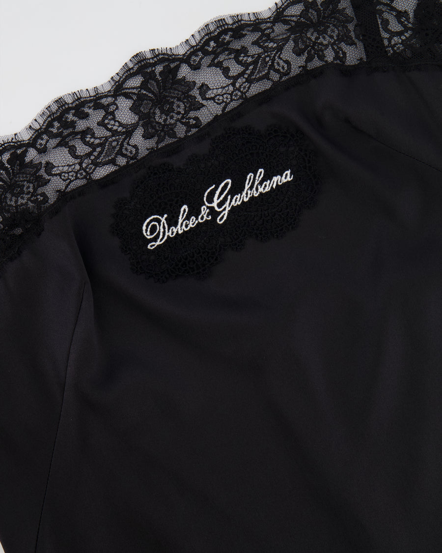Dolce & Gabbana Black Lingerie Silk Lace Top with Logo Detail Size FR 38 (UK 10)