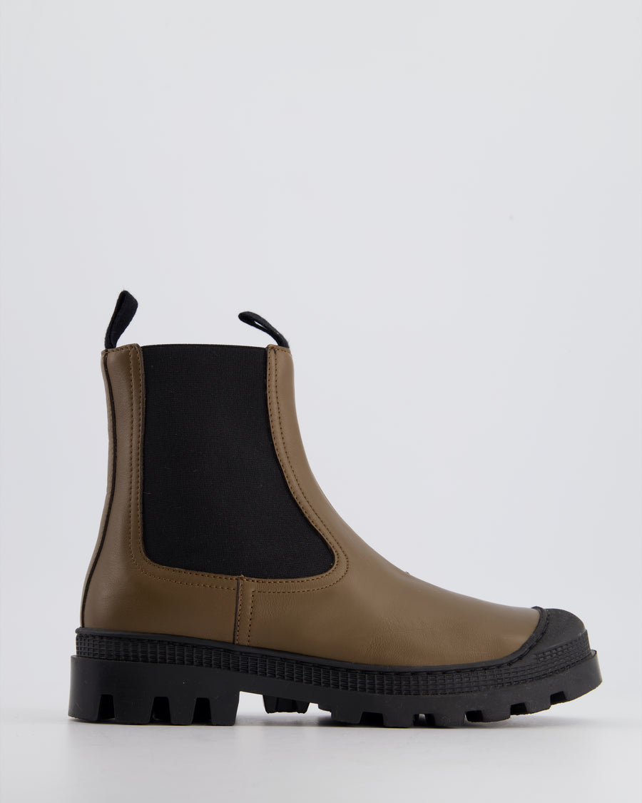 Loewe Khaki Green and Black Chelsea Ankle Boots Detail Size EU 36