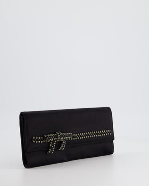 *FIRE PRICE* Gucci Black Rectangular Satin Clutch Bag with Embellished Bow Detail