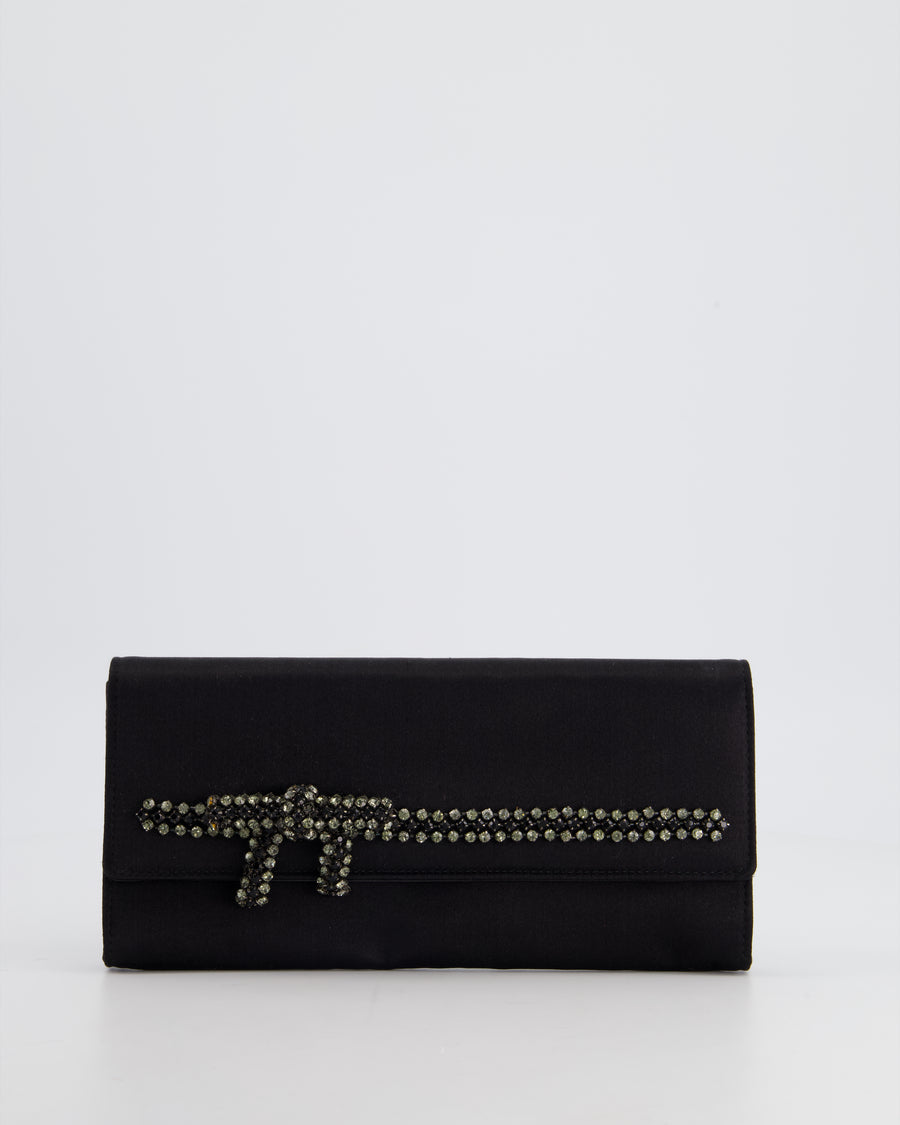 *FIRE PRICE* Gucci Black Rectangular Satin Clutch Bag with Embellished Bow Detail