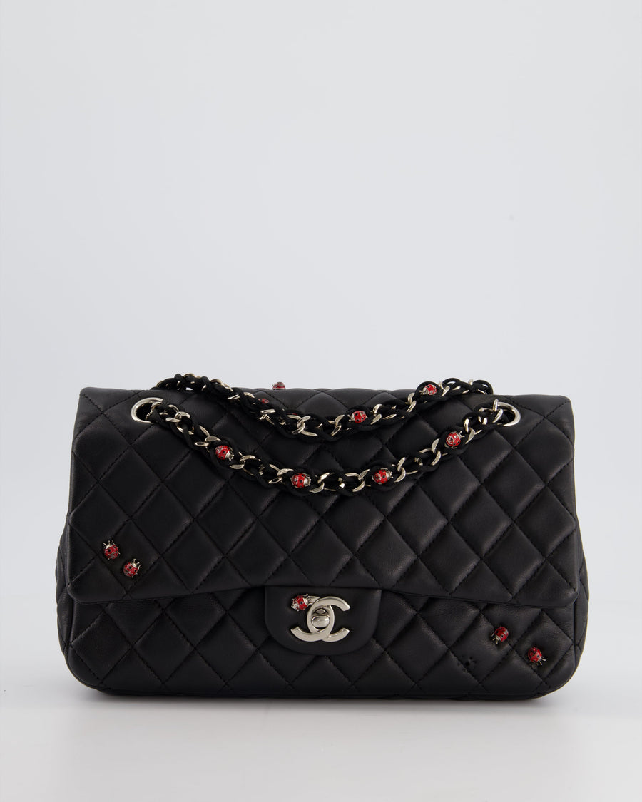 *LIMITED EDITION* Chanel Black Single Flap Bag with Ladybird Embellishment in Lambskin with Silver Hardware